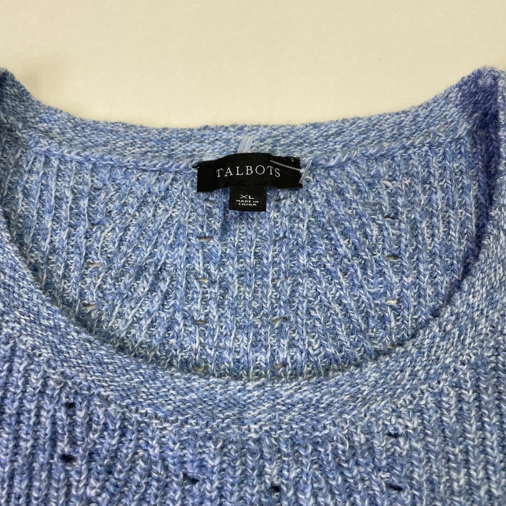 Talbots Blue Heather Pointelle Lace Up Side Pullover Sweater XL Cotton Blend - Picture 6 of 15